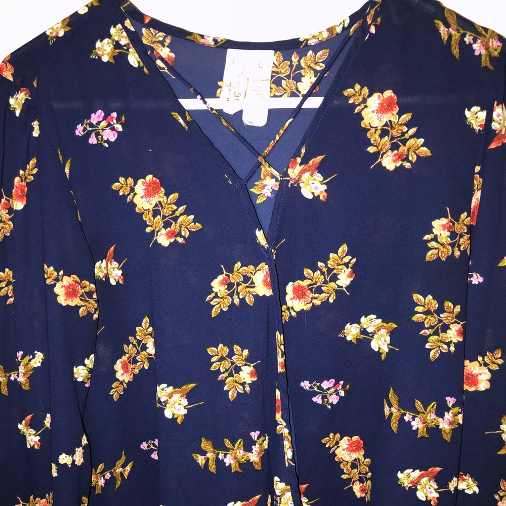 Womens midnight sky large sheer floral blouse